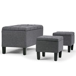 SIMPLIHOME Dover 44 inch Wide Rectangle 3 Pc Lift Top Storage Ottoman in Upholstered Slate Grey Tufted Linen Look Fabric, Footrest Stool, Coffee Table for the Living Room, Contemporary