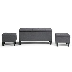 SIMPLIHOME Dover 44 inch Wide Rectangle 3 Pc Lift Top Storage Ottoman in Upholstered Slate Grey Tufted Linen Look Fabric, Footrest Stool, Coffee Table for the Living Room, Contemporary
