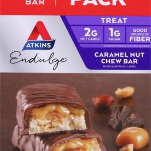Atkins Endulge Caramel Nut Chew Bar, Dessert Favorite, 1g Sugar, Good Source of Fiber, Low Sugar, 10 Count