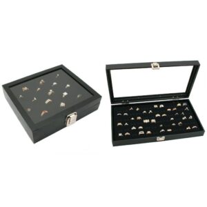findingking glass lid jewelry display cases w/ 36 & 72 slot ring foam inserts kit 4 pcs