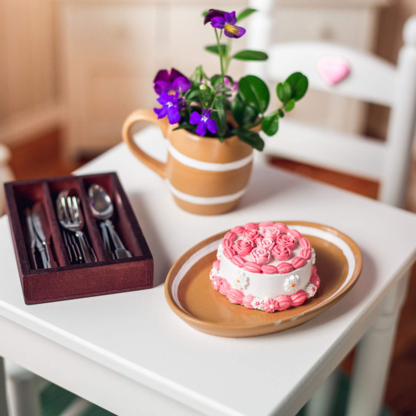 The Queen's Treasures 18 Inch Doll Bakery Food Accessories, Yummy Pink & White Party Cake with Authentic Bakery Box, Compatible with American Girl Pastry Bake Shop & Kitchen Furniture Accessories