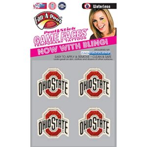 fan-a-peel ohio state waterless temporary tattoos - hypoallergenic peel and stick waterproof temporary tattoos, glitter - officially licensed