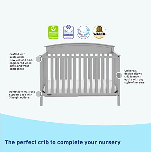 Graco Benton 5-in-1 Convertible Crib (Pebble Gray) – GREENGUARD Gold Certified, Converts from Baby Crib to Toddler Bed, Daybed and Full-Size Bed, Fits Standard Full-Size Crib Mattress