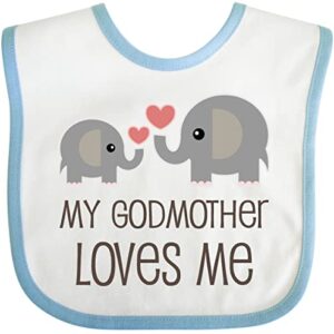 inktastic My Godmother Loves Me Baby Bib White and Blue 230ed