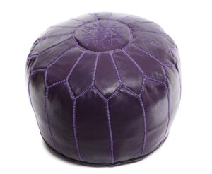 beldinest moroccan pouf ottoman leather pouf round ottoman leather pouf, perfect home ottoman footrest | purple leather pouf