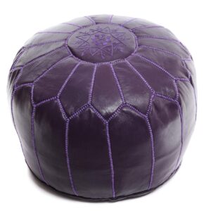 BeldiNest Moroccan Pouf Ottoman Leather Pouf Round Ottoman Leather Pouf, Perfect Home Ottoman Footrest | Purple Leather Pouf