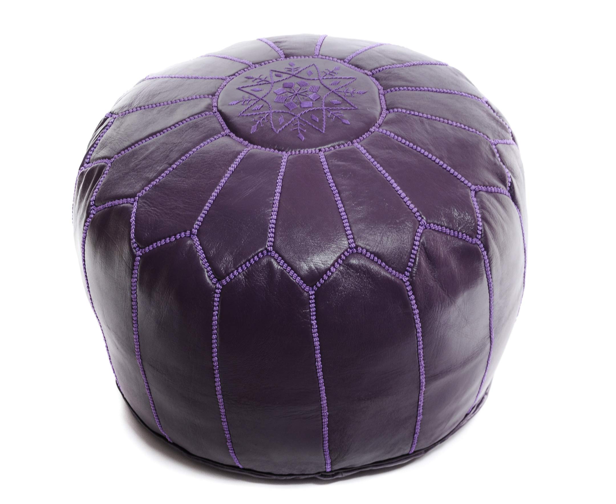 BeldiNest Moroccan Pouf Ottoman Leather Pouf Round Ottoman Leather Pouf, Perfect Home Ottoman Footrest | Purple Leather Pouf