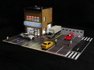 diorama 1/64 car garage model city backdrop car parking lot led lighting scenery model toy