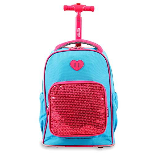 J World New York Kids' Sparkle Rolling Backpack, Sky Blue, One Size