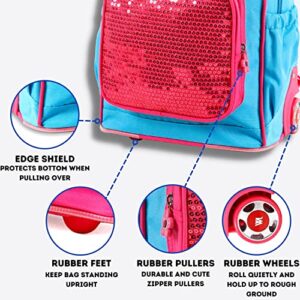 J World New York Kids' Sparkle Rolling Backpack, Sky Blue, One Size