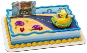 decoset® spongebob square pants krabby patty cake topper, 2-piece birthday party set with rolling car figure for fun after the party, 3"h x 4.25"w