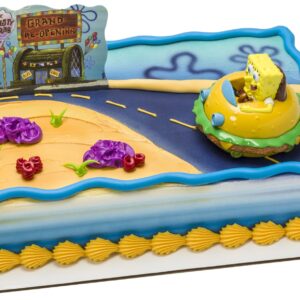 DecoSet® SpongeBob Square Pants Krabby Patty Cake Topper, 2-Piece Birthday Party Set with Rolling Car Figure for Fun After the Party, 3"H x 4.25"W