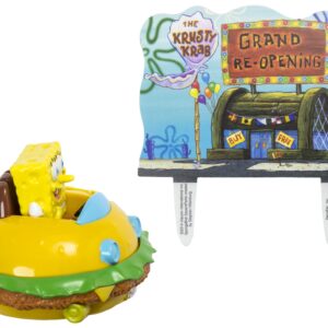 DecoSet® SpongeBob Square Pants Krabby Patty Cake Topper, 2-Piece Birthday Party Set with Rolling Car Figure for Fun After the Party, 3"H x 4.25"W