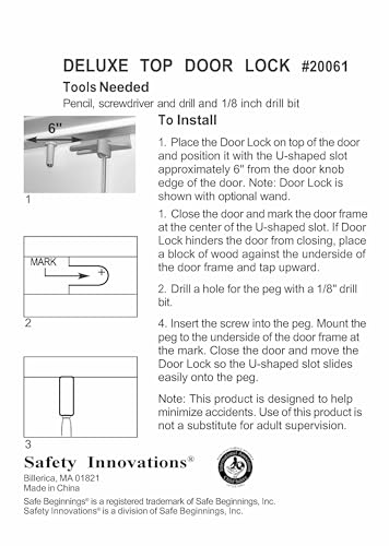 Safety Innovations Child Proof Deluxe Door Top Lock for 1 3/8 inch Thick Interior Doors, (1-Pack)