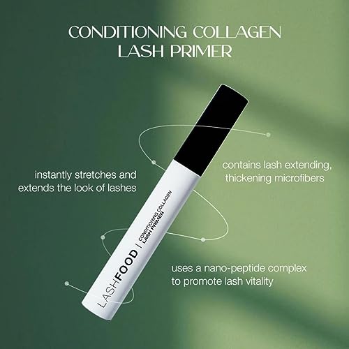 LashFood Conditioning Collagen Fiber Primer | Lash Extender & Thickening Serum Volume Boosting with Collagen, Nano-peptide Complex, Panthenol Lash Mascara Feathery Long Full Eyelashes .27oz