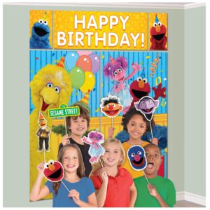 amscan Sesame Street Elmo Scene Setters Wall Banner Decorating Kit Birthday Party Supplies,Multicolor