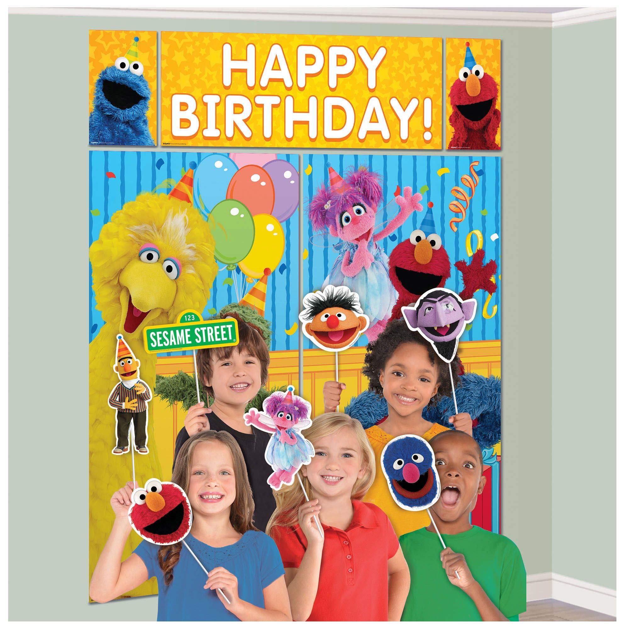 amscan Sesame Street Elmo Scene Setters Wall Banner Decorating Kit Birthday Party Supplies,Multicolor