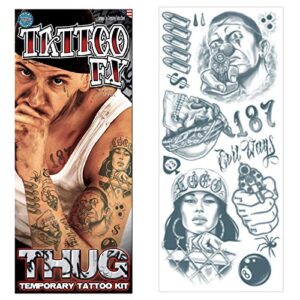 tinsley transfers prison 18 and life temporary tattoo fx costume kit (14 tattoos), black/white