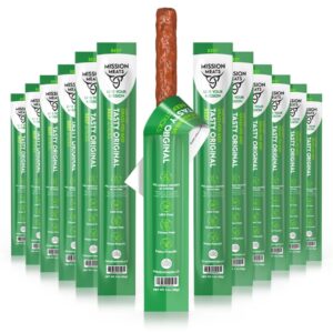 Mission Meats Grass Fed Beef Sticks – Sugar Free Beef Sticks, Gluten Free, Whole 30, Paleo, Keto Meat Sticks, Sugar Free Jerky Beef Sticks Individually Wrapped, 1oz (Original, Pack of 12)