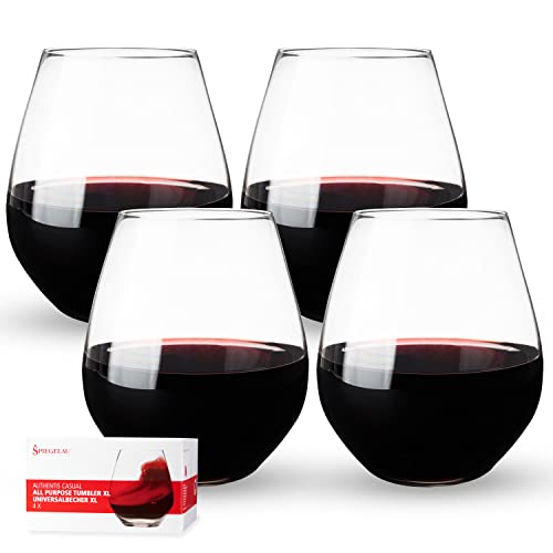 Spiegelau Authentis Wine Glasses, Set of 4, European-Made Lead-Free Crystal, Modern Stemless, Dishwasher Safe, Professional Quality Stemless Wine Glass Gift Set, 22 oz