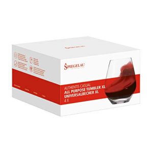 Spiegelau Authentis Wine Glasses, Set of 4, European-Made Lead-Free Crystal, Modern Stemless, Dishwasher Safe, Professional Quality Stemless Wine Glass Gift Set, 22 oz