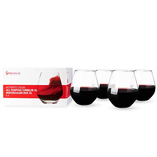 Spiegelau Authentis Wine Glasses, Set of 4, European-Made Lead-Free Crystal, Modern Stemless, Dishwasher Safe, Professional Quality Stemless Wine Glass Gift Set, 22 oz