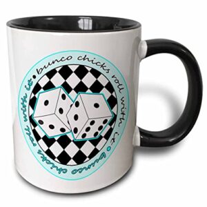 3drose bunco chicks roll with it blue and white-two tone black mug, 11 oz, multicolored