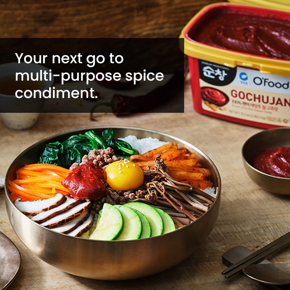 Chung Jung One O'Food Medium Gochujang 1.1lb, Korean Red Chili Pepper Paste, Spicy, Sweet and Savory Sauce, Traditional Fermented Condiment, 100% Brown Rice, No Corn Syrup