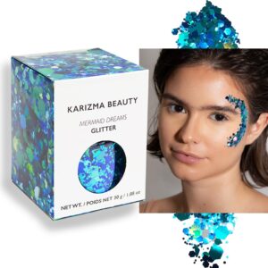 mermaid chunky glitter ✮ large 30g jar karizma beauty ✮ festival glitter cosmetic face body hair nails