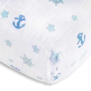 SwaddleDesigns Softest Cotton Muslin Fitted Crib Sheet/Toddler Sheet for Baby Boy & Girl, Pastel Blue Little Ships