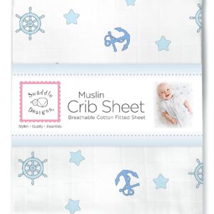 SwaddleDesigns Softest Cotton Muslin Fitted Crib Sheet/Toddler Sheet for Baby Boy & Girl, Pastel Blue Little Ships