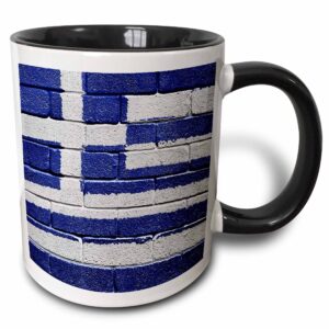 3drose national flag of greece painted onto a brick wall greek mug, 11 oz, black