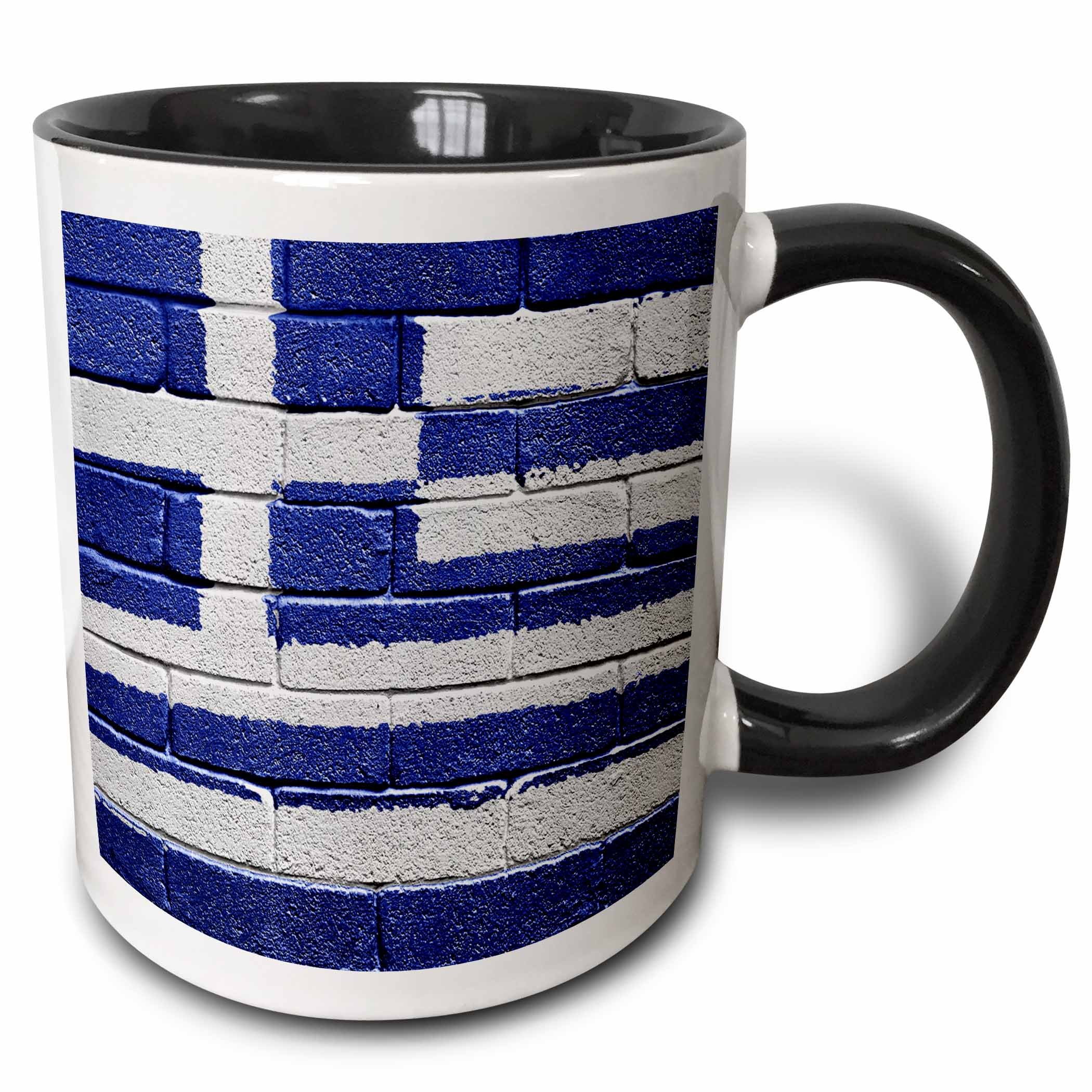 3dRose National Flag of Greece Painted onto A Brick Wall Greek Mug, 11 oz, Black