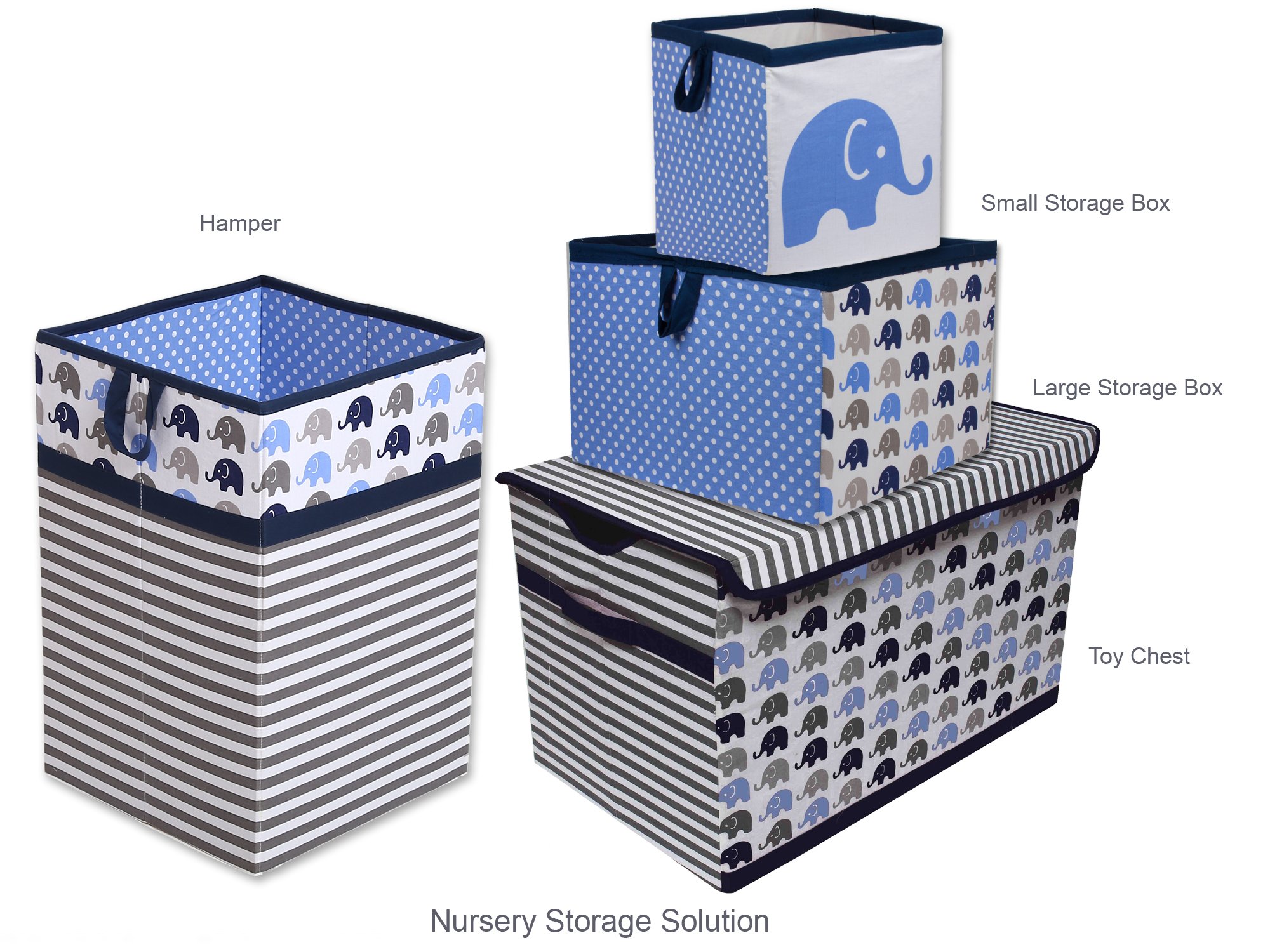 Bacati - Storage Tote (Toy Chest 14.5"L x 24"W x 15"H., Elephants Blue/Grey)