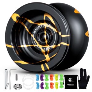 magicyoyo n11 professional unresponsive yoyo n11 alloy aluminum yoyo ball (black with golden) with bag, glove, 12 yoyo strings and responsive bearing kit