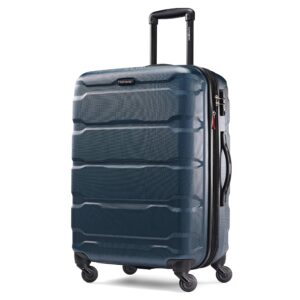 samsonite omni pc hardside expandable luggage with spinner wheels, checked-medium 24-inch, teal