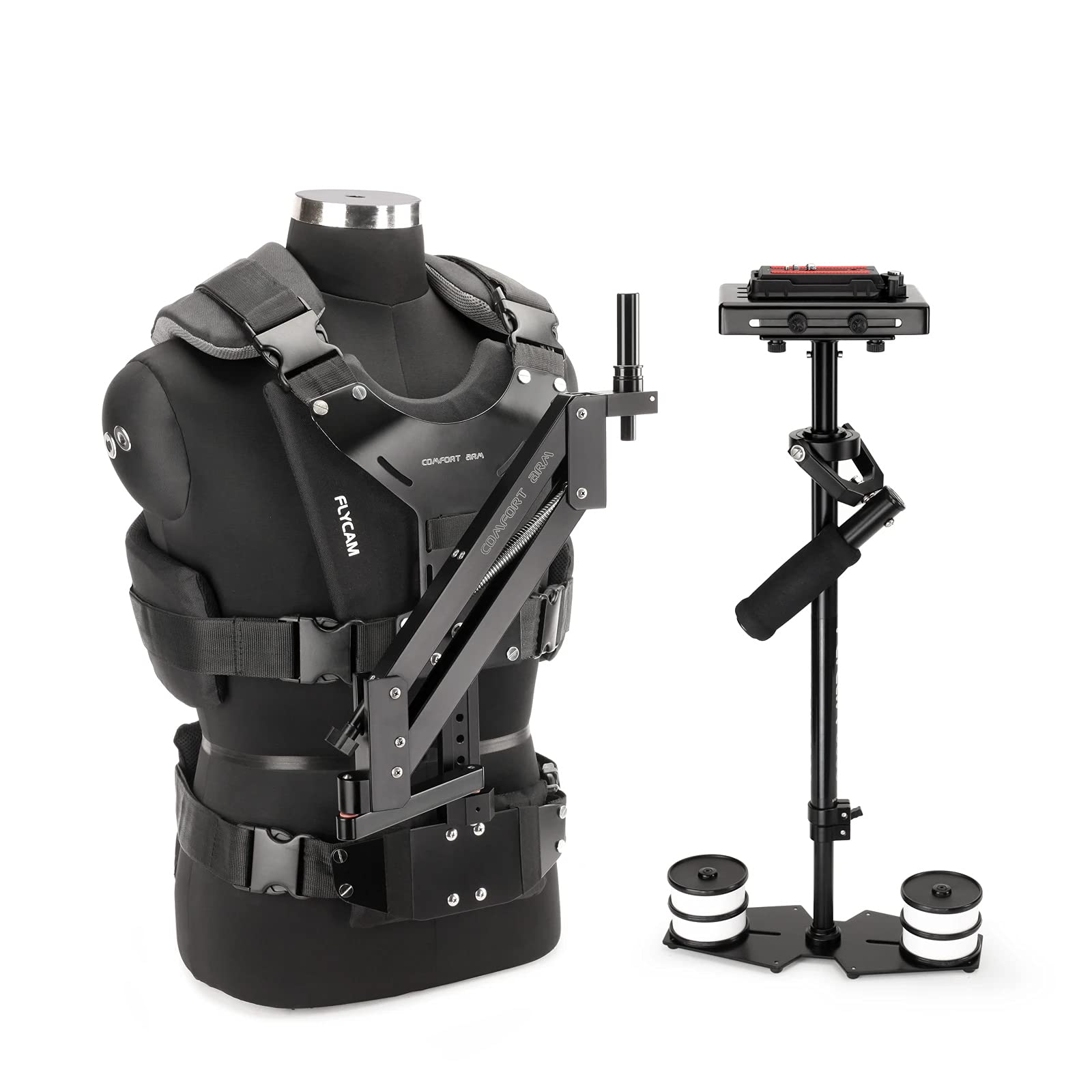 Flycam 5000 Handheld Camera Stabilizer with Comfort Arm Vest. Precise Balancing, Smooth & Fatigueless Operations. Quick Shock Absorption, Free Quick Release, Arm Brace & Table Clamp (FLCM-CMFT-KIT)