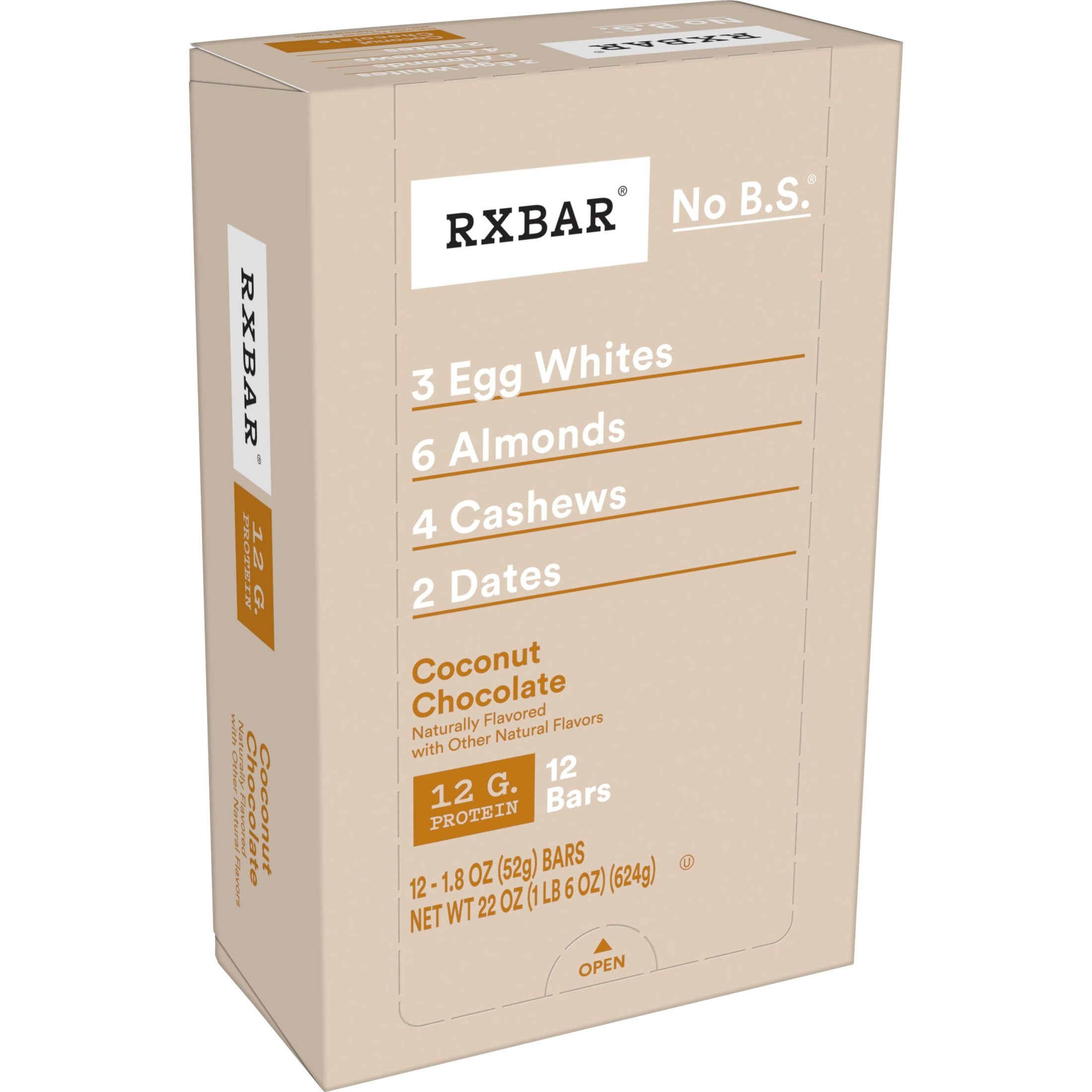 RXBAR Protein Bars, Protein Snack, Snack Bars, Coconut Chocolate, 22oz Box (12 Bars)