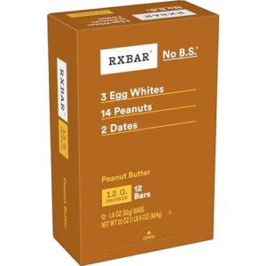 rxbar protein bars, 12g protein, gluten free snacks, snack bars, peanut butter, 22oz box (12 bars)