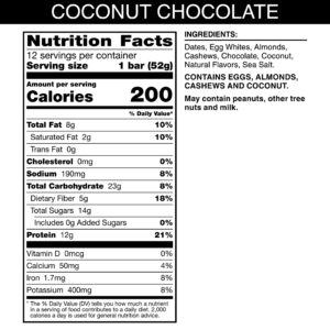 RXBAR Protein Bars, Protein Snack, Snack Bars, Coconut Chocolate, 22oz Box (12 Bars)