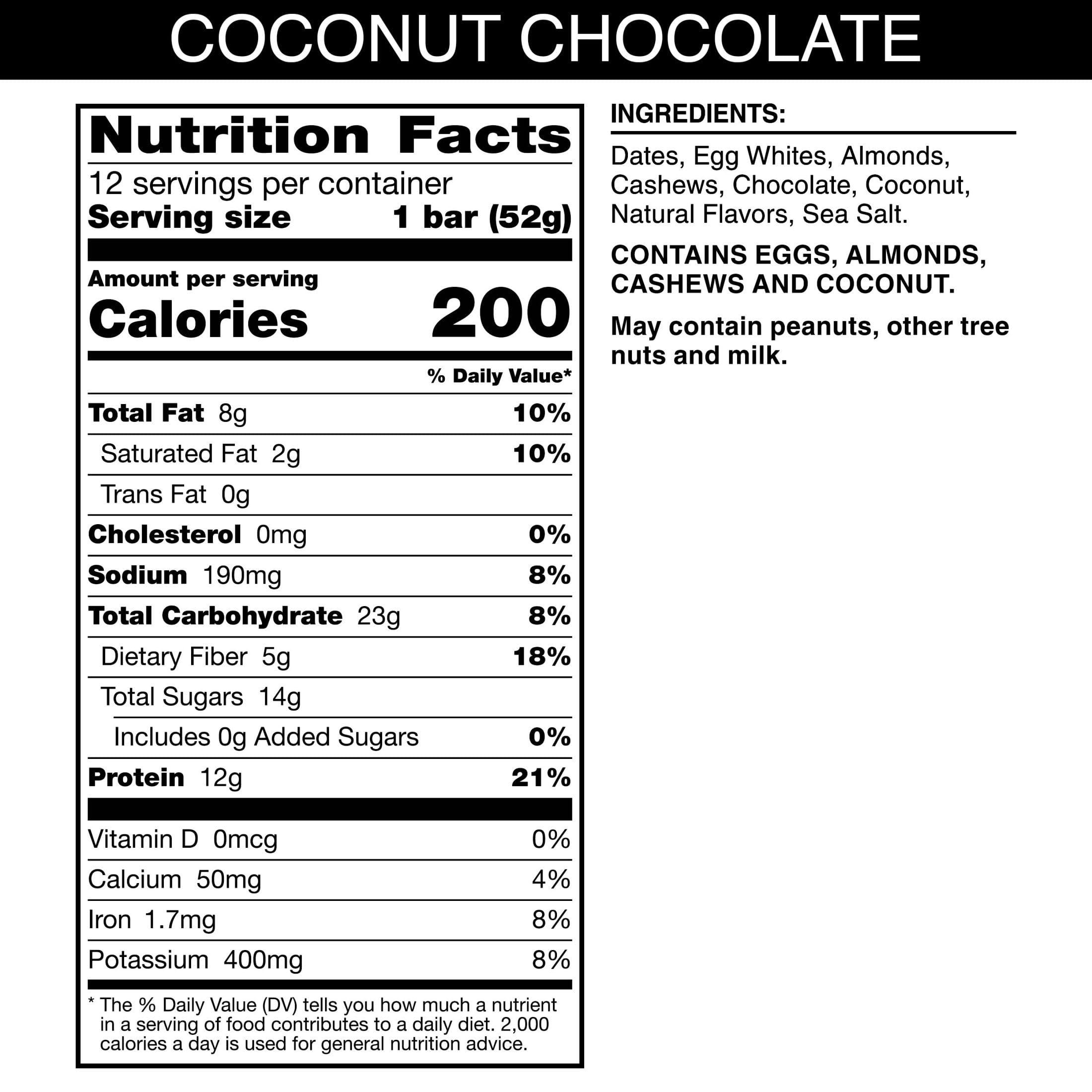 RXBAR Protein Bars, Protein Snack, Snack Bars, Coconut Chocolate, 22oz Box (12 Bars)