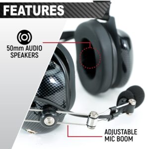 Rugged Behind The Head Headset for Racing Radios Features Noise Reduction Volume Control Knob 3.5mm Input Jack and 5-Pin Input Jack to Connect to a Two Way Handheld Radio Jumper Cable