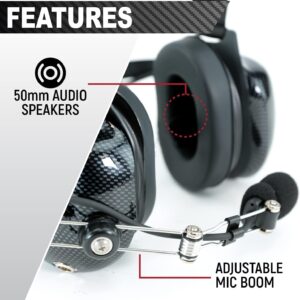 Rugged Behind The Head Headset for Racing Radios Features Noise Reduction Volume Control Knob 3.5mm Input Jack and 5-Pin Input Jack to Connect to a Two Way Handheld Radio Jumper Cable