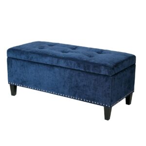 joveco storage ottoman bench microfiber rectangular button tufted footstool storage room organizer (dark royal blue)
