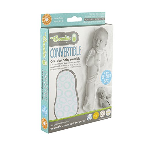 Woombie Convertible Unvented Nursery Swaddling Blankets, Mint O's, 14-19 Pounds