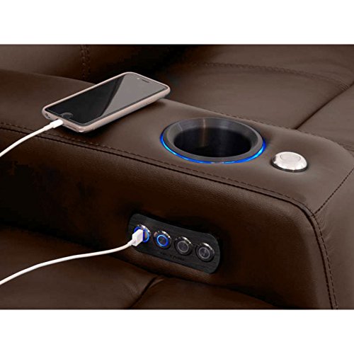 Octane Seating Blaze XL900 Theatre Chairs Lighted Cup Holders - Memory Foam - Accessory Dock - Top-Grain Brown Leather - Motorized Recline - Row 2 Chairs