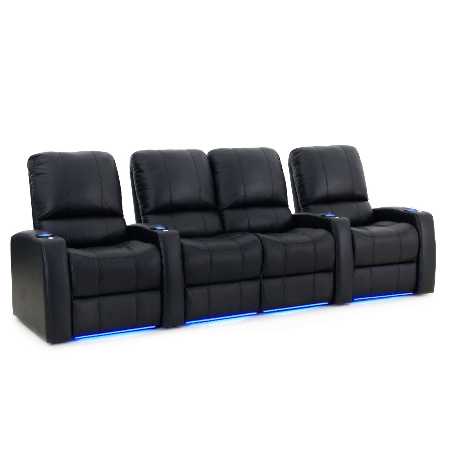 Blaze XL900 Home Theatre Furniture - Black Premium Leather - USB Charging Port - Memory Foam - Accessory Dock - Lighted Cups - Power Recline - Straight Row 4 with Middle Loveseat