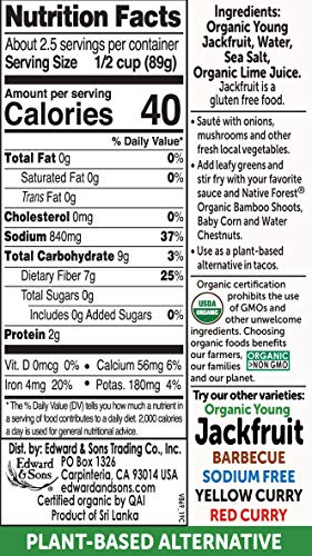 Native Forest Organic Young Jackfruit – Great Meatless Alternative, Plant Based Meat, Non-GMO Project Verified, USDA Organic – Original, 14 Oz (Pack of 6)