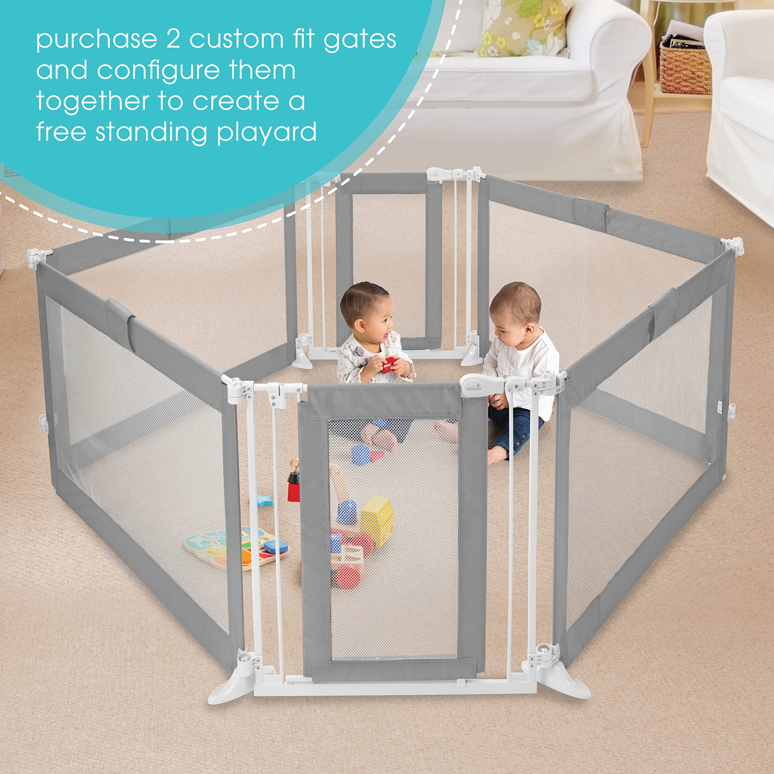 Summer Infant Custom Fit Walk-Thru Extra Wide Pet and Baby Gate, Fits Openings 65” - 87” (2 panels) or 87” - 141” (3 panels), 30” Tall, Install In-between Rooms or Doorways - Grey