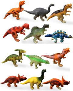 haptime plastic assorted mini dinosaur figures, little dinosaur figurine, small dino toy 1.5 inch - 3 inch, great for dino cake topper, easter eggs filler, pack of 12